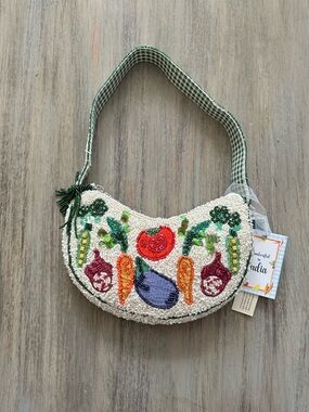 Made in India Beaded Cream Vegetable Shoulder Bag